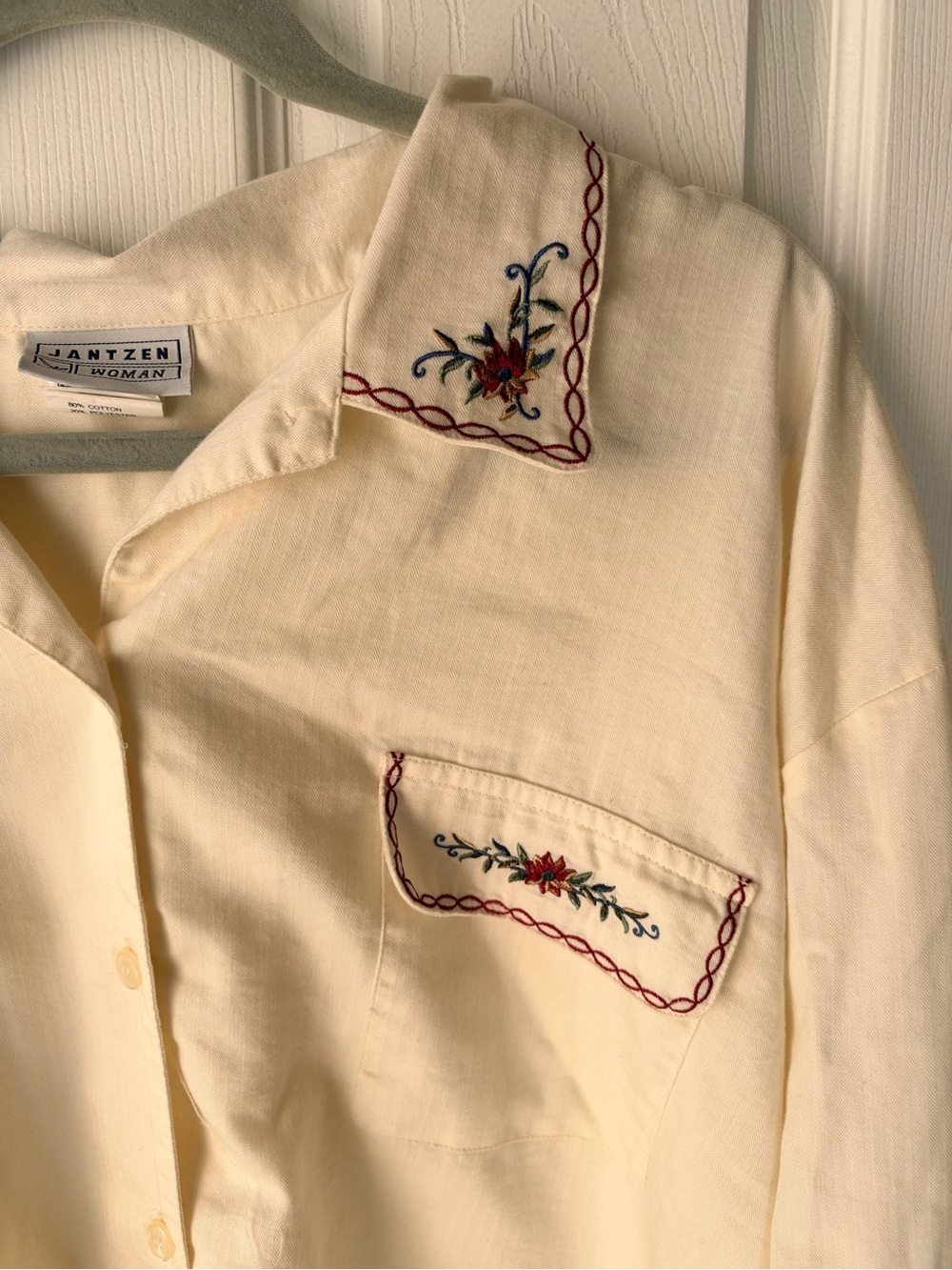 Vintage Jantzen Embroidered Western Button Down in Cream Size 3X - Picture 3 of 7
